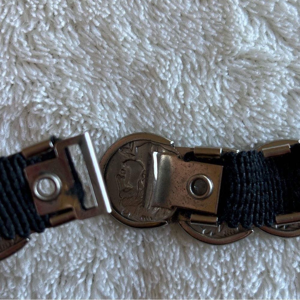 silver conch belt metal stretch elastic belt hook clasp coin‎ design 1" Vintage - Picture 5 of 6